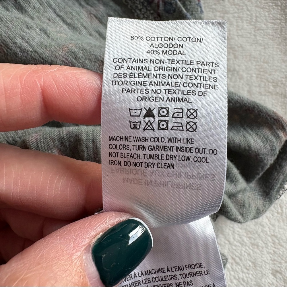 Lucky Brand Sage Green/Gray Floral V-Neck Peasant Top - Coastal Cowgirl Y2K - Picture 11 of 15